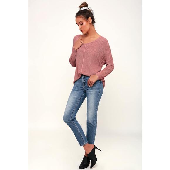 Lulu's Eloise Dusty Pink V Neck Loose Knit Sweater Small - Picture 3 of 11